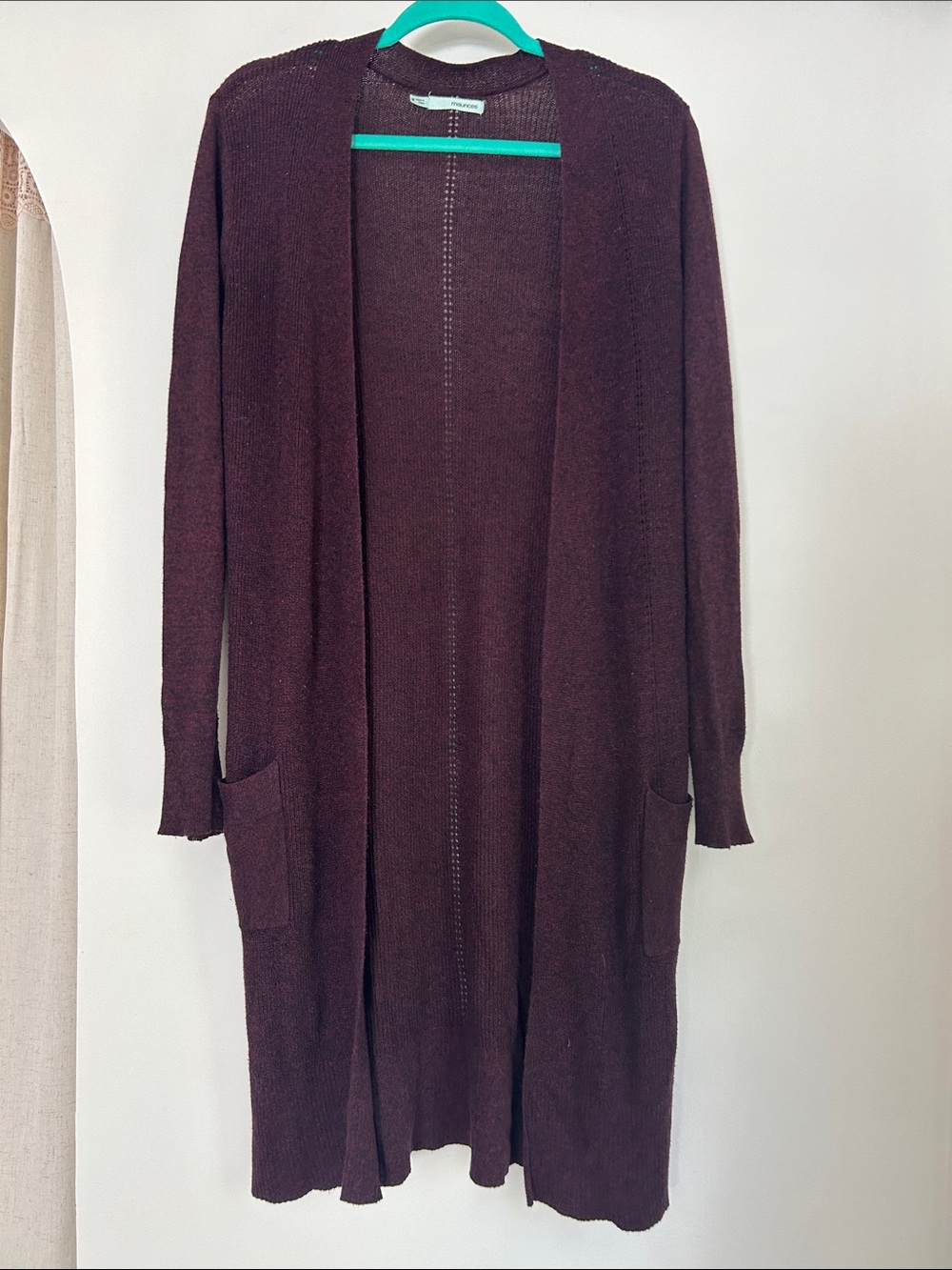 Maurices Long Open-Front Cardigan in Deep Plum